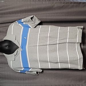 Nautica Striped Grey and Baby Blue Men's Large L Polo